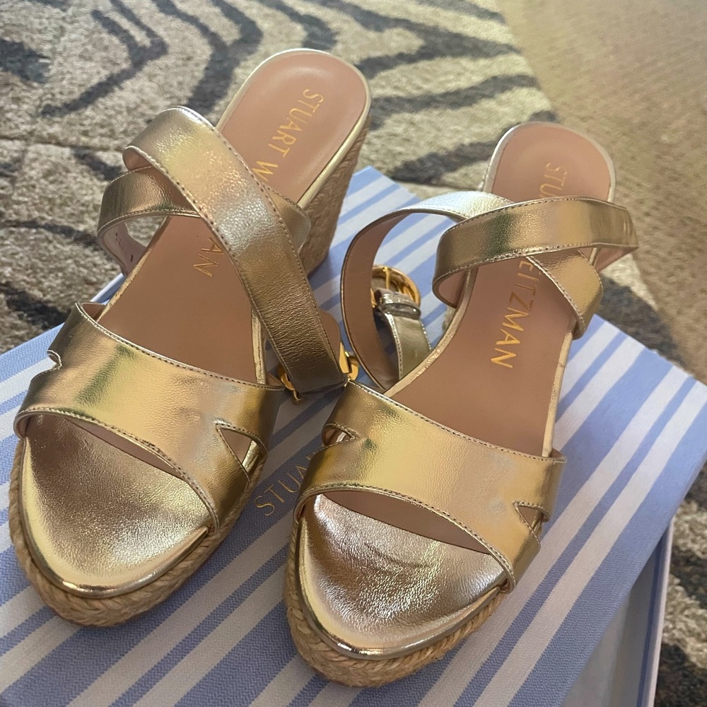 Stuart Weitzman gold espadrilles